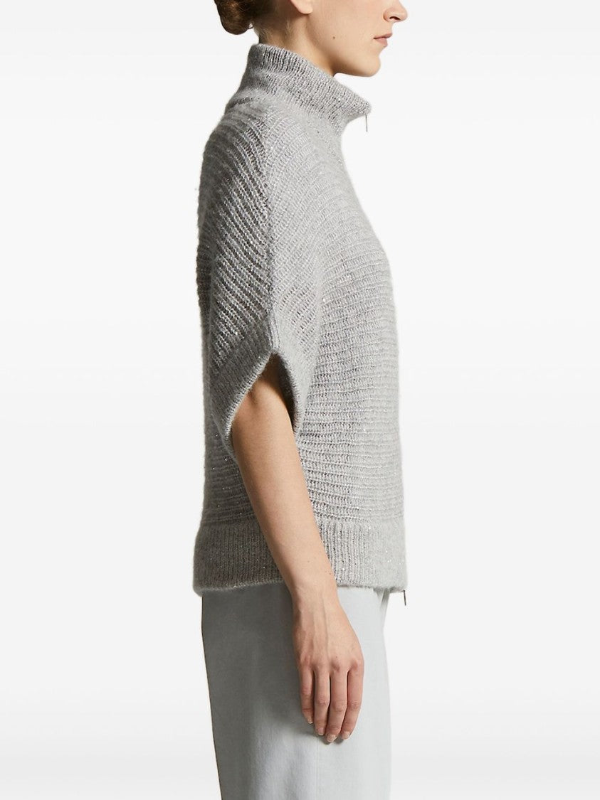 Peserico High-Collar Grey Knitted Sweater With Boxy Fit
