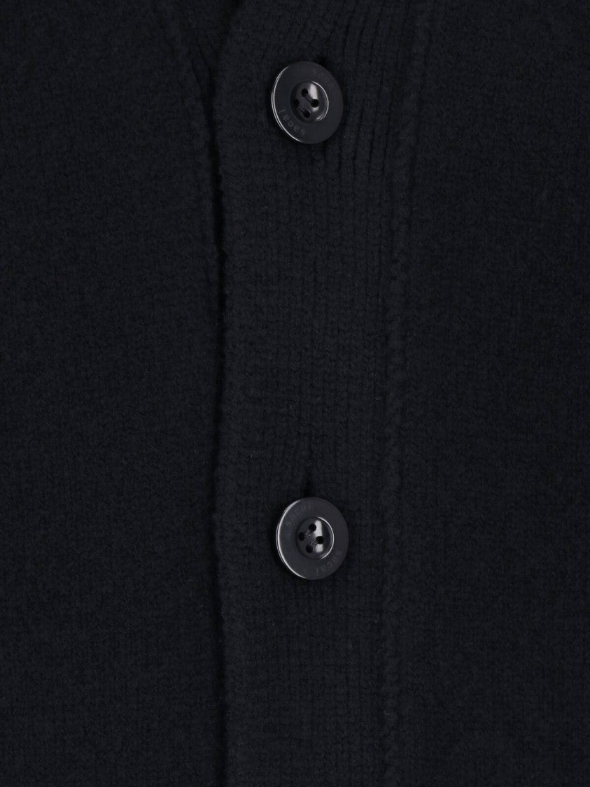 Sacai Black Wool Flannel Blazer-Style Cardigan With Nylon Sleeve Details