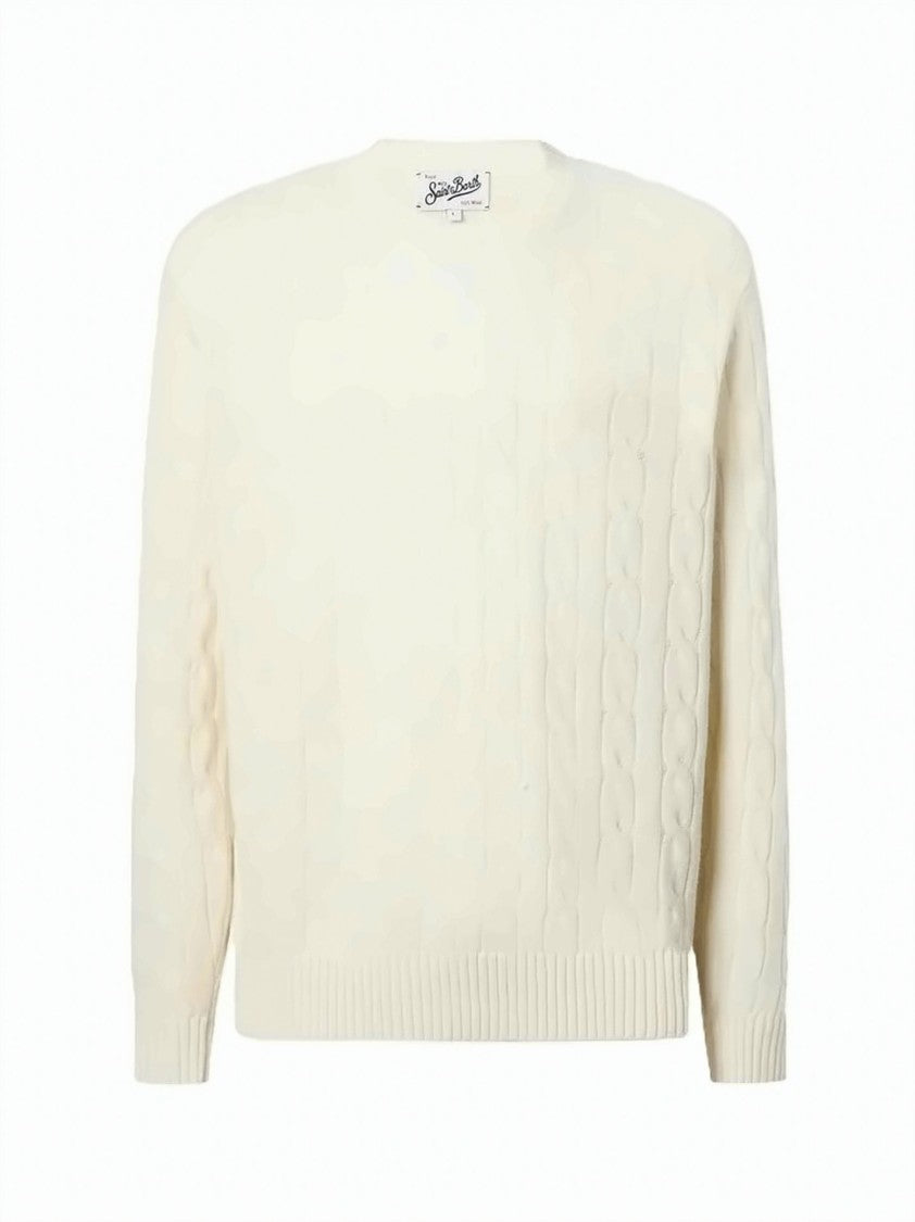 Mc2 Saint Barth White Regent Braid Wool Sweatshirt