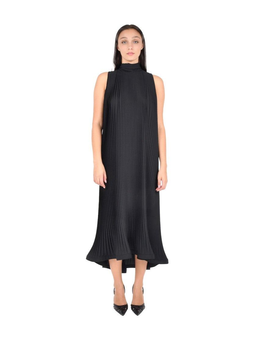 Parosh Pleated Technical Fabric Longuette Dress