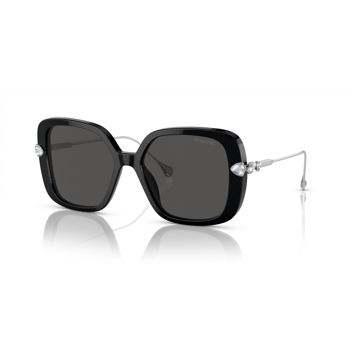 Swarovski 0Sk6011 Large Square Black Acetate Sunglasses With Crystal Embellishments