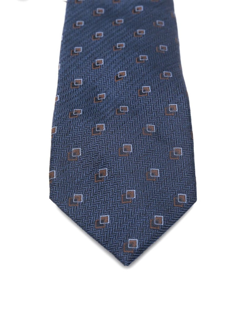 Corneliani Silk Blue Tie With Subtle Herringbone