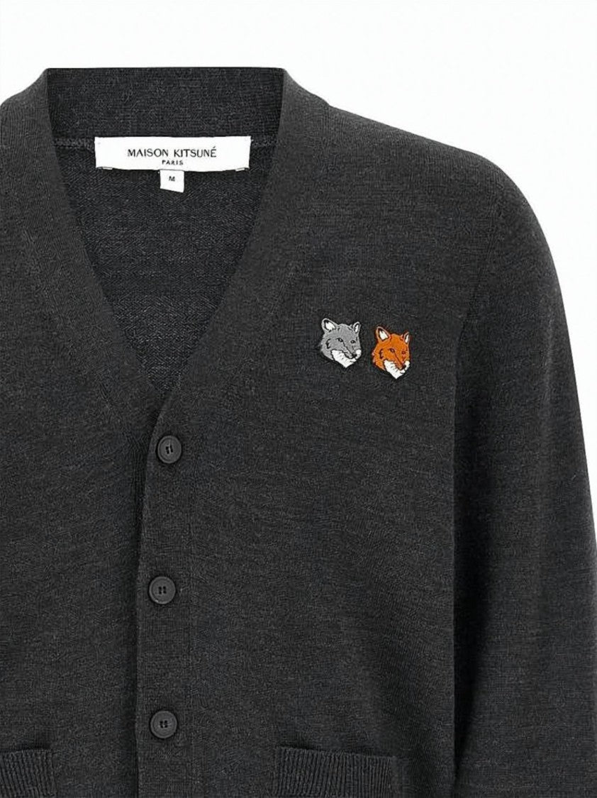 Maison Kitsuné V-Neck Cardigan With Signature Fox Head Embroidery