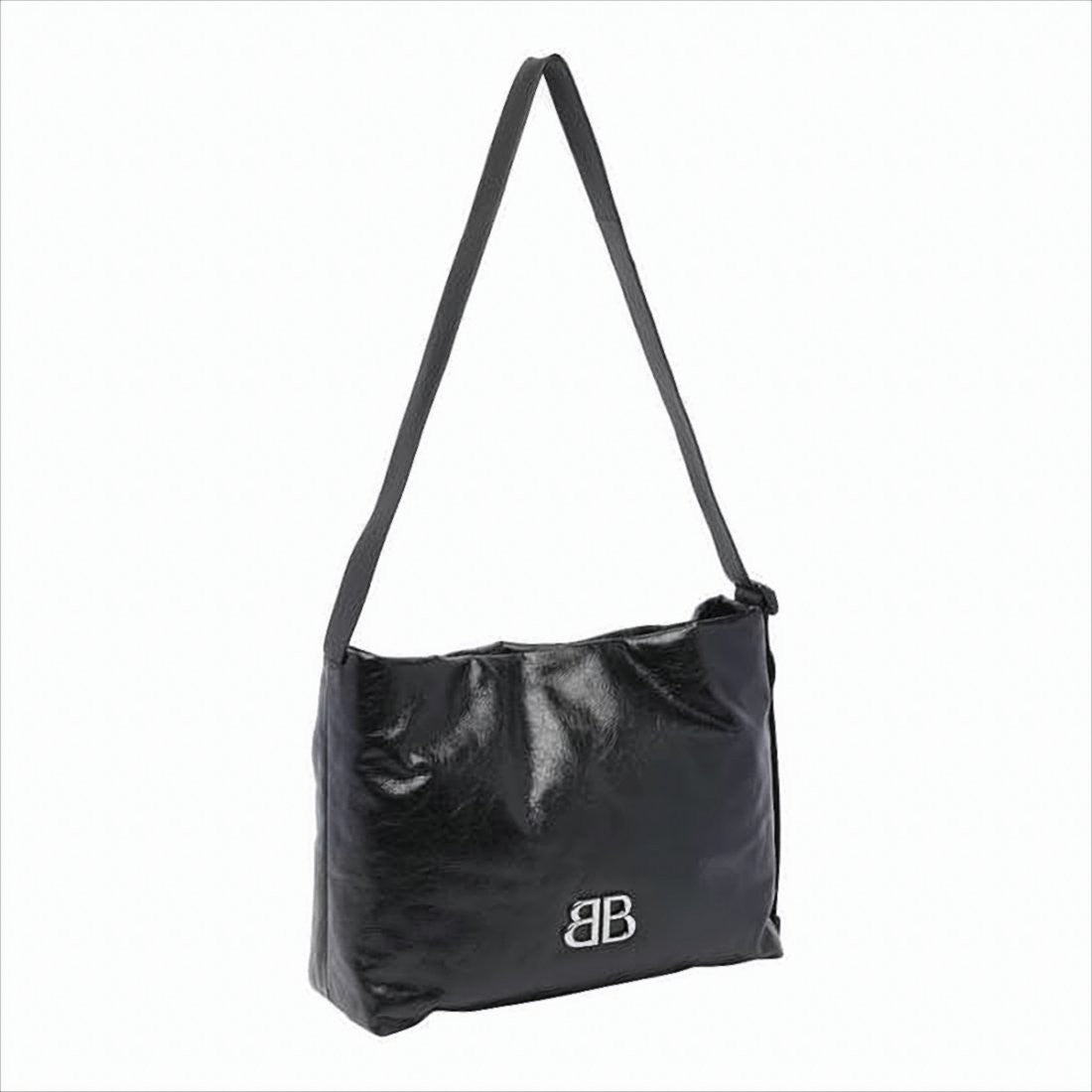 Balenciaga Glossy Calf Leather Shoulder Bag With Metallic Logo