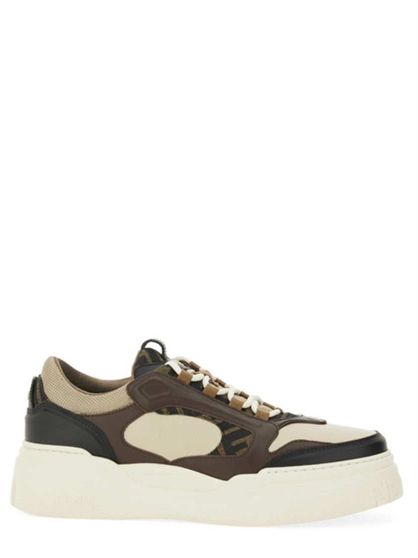 Fendi Low-Top Sneakers With Calf Leather And Mesh Panels