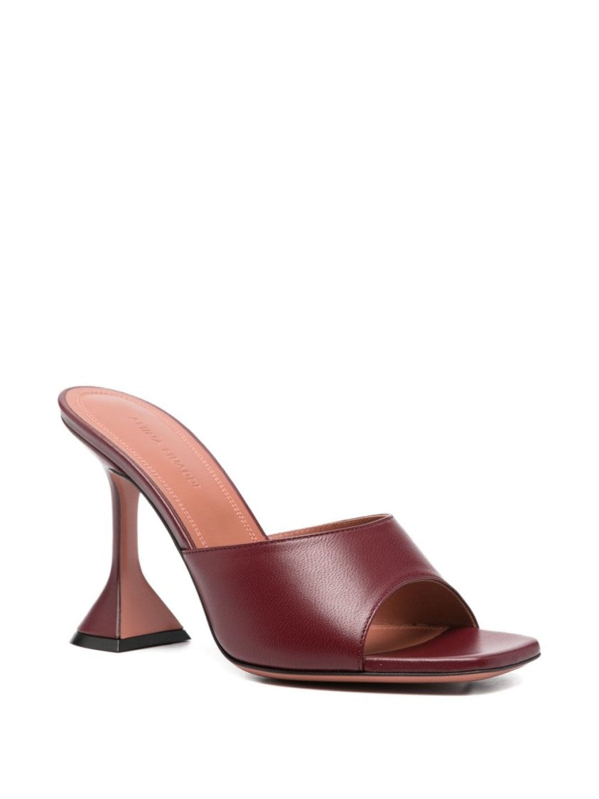 Amina Muaddi Open-Toe Bordeaux Sandals With Sculptural Hourglass Heel