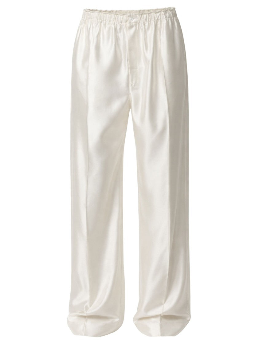 Carven White Cotton Satin Drawstring Wide-Leg Pants