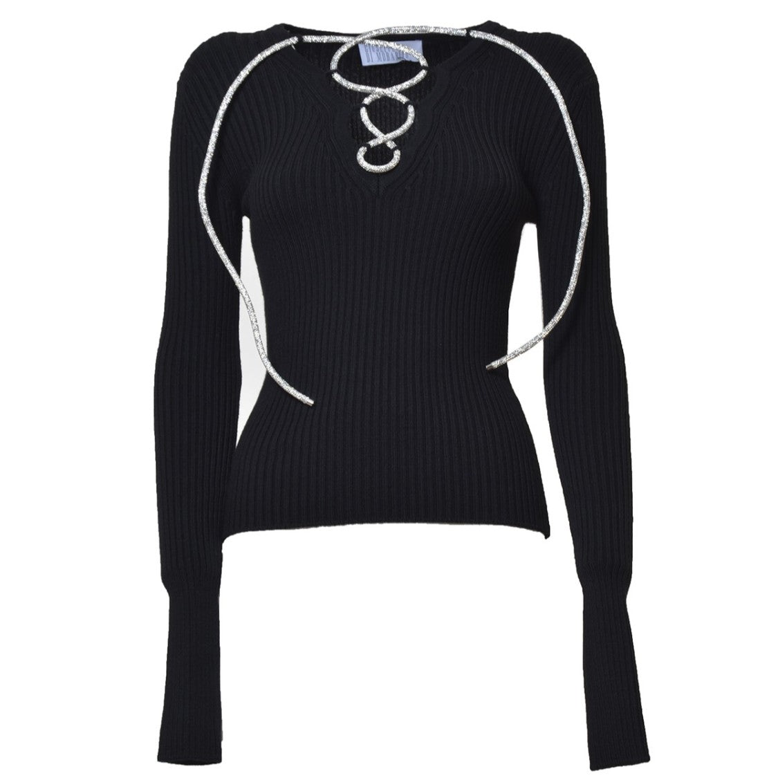 Giuseppe Di Morabito Black Wool Ribbed Knit Top With Rhinestones