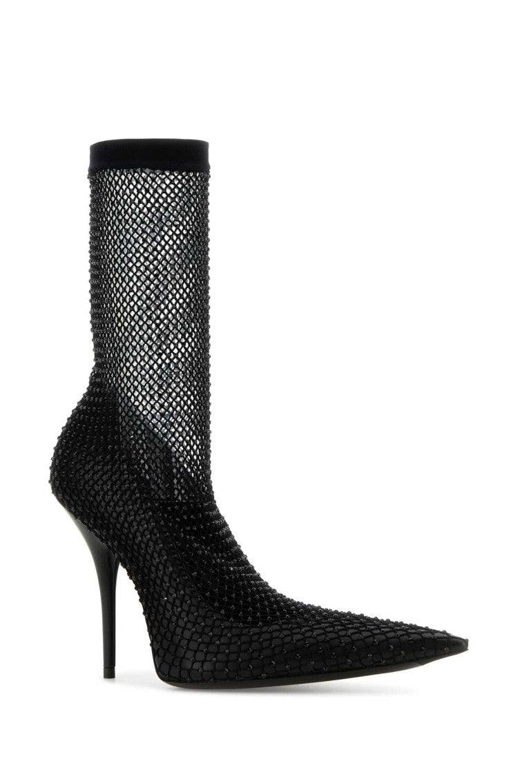 Balenciaga Black Nappa Leather And Mesh Avenue Ankle Boots