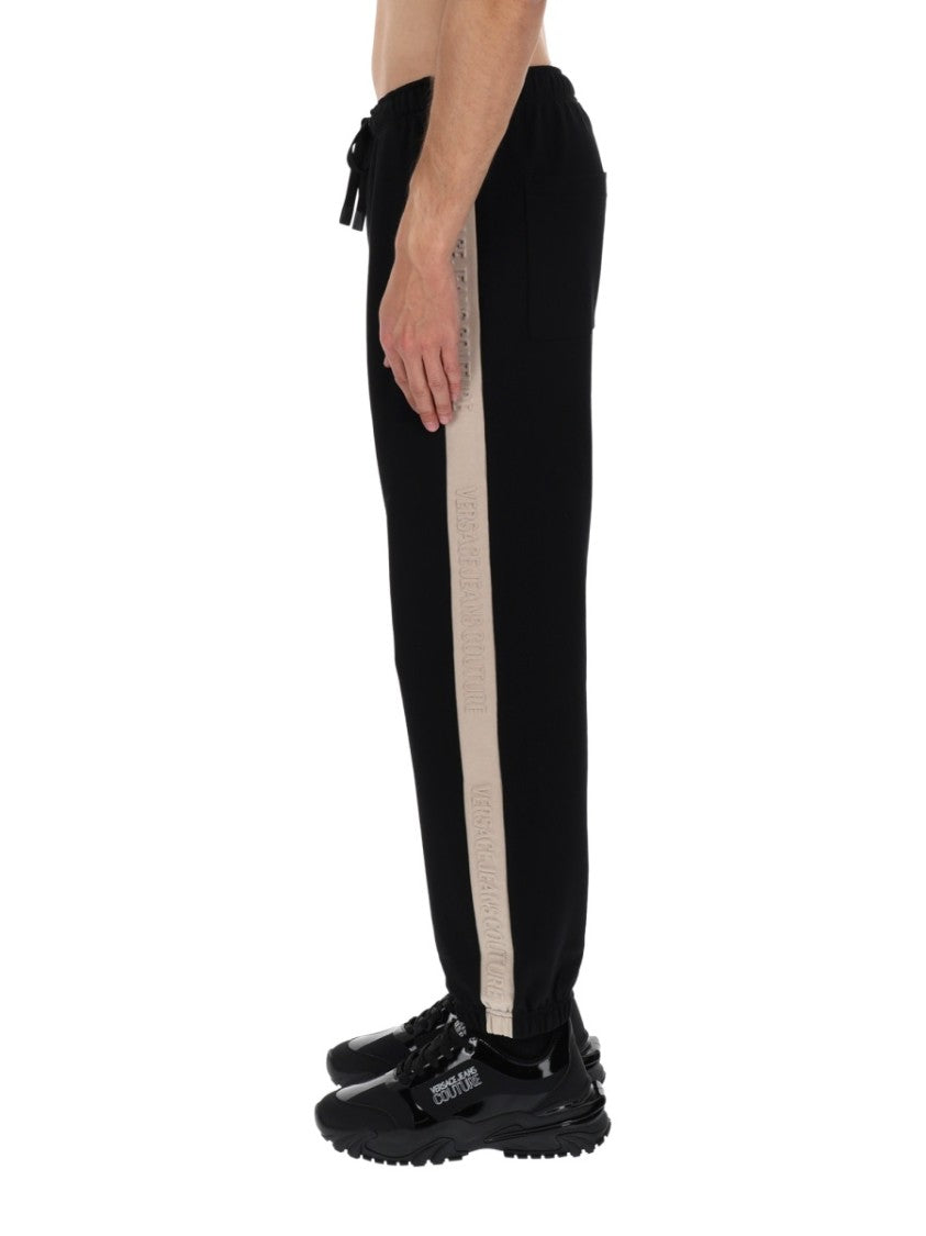 Versace Jeans Couture Black Beige Side Stripes Cotton Sweatpants
