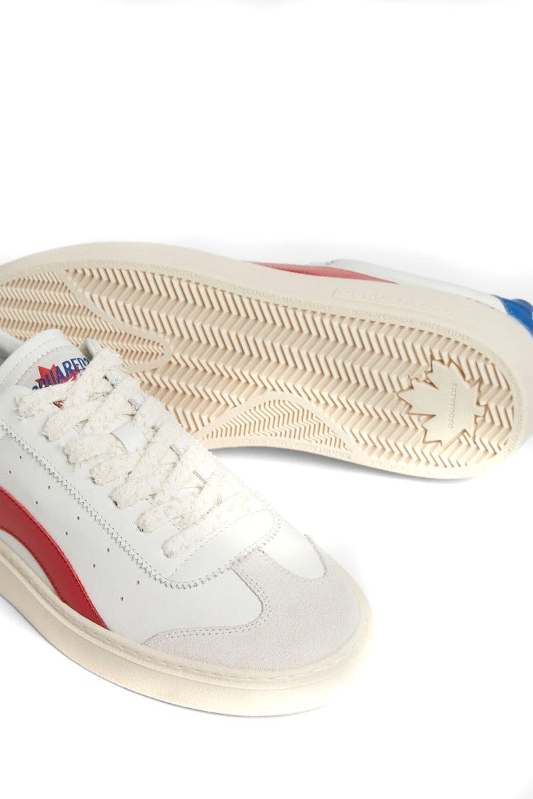 Dsquared2 White Red Side Stripe Contrast Heel Leather Sneakers