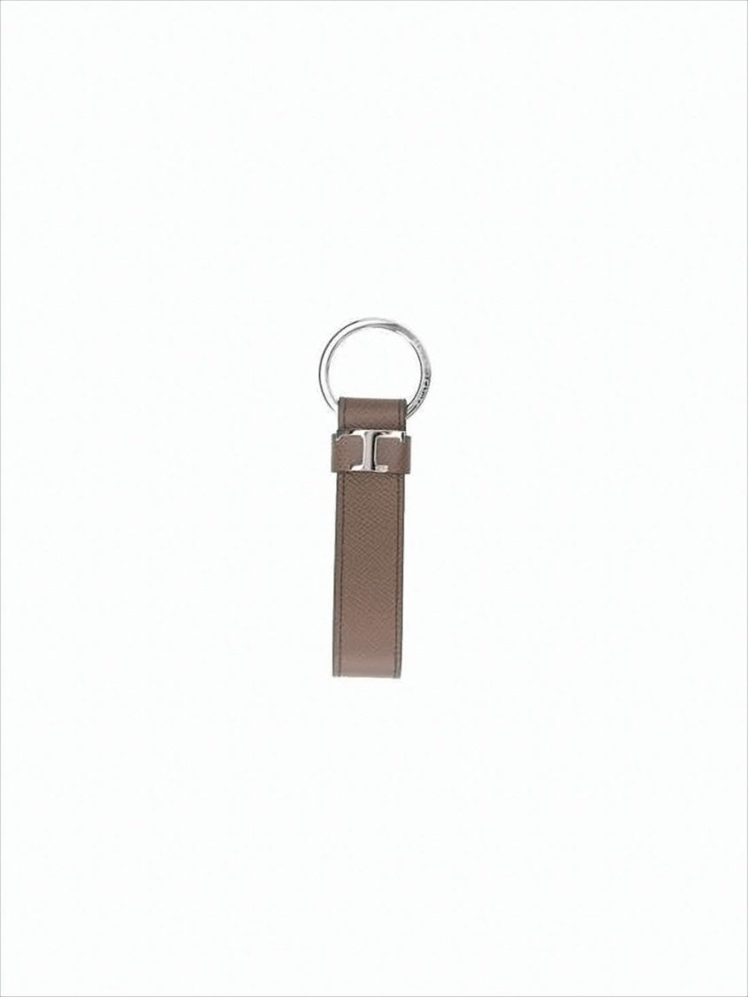 Tod's Textured Leather Keyring With Polished Silver Emblem