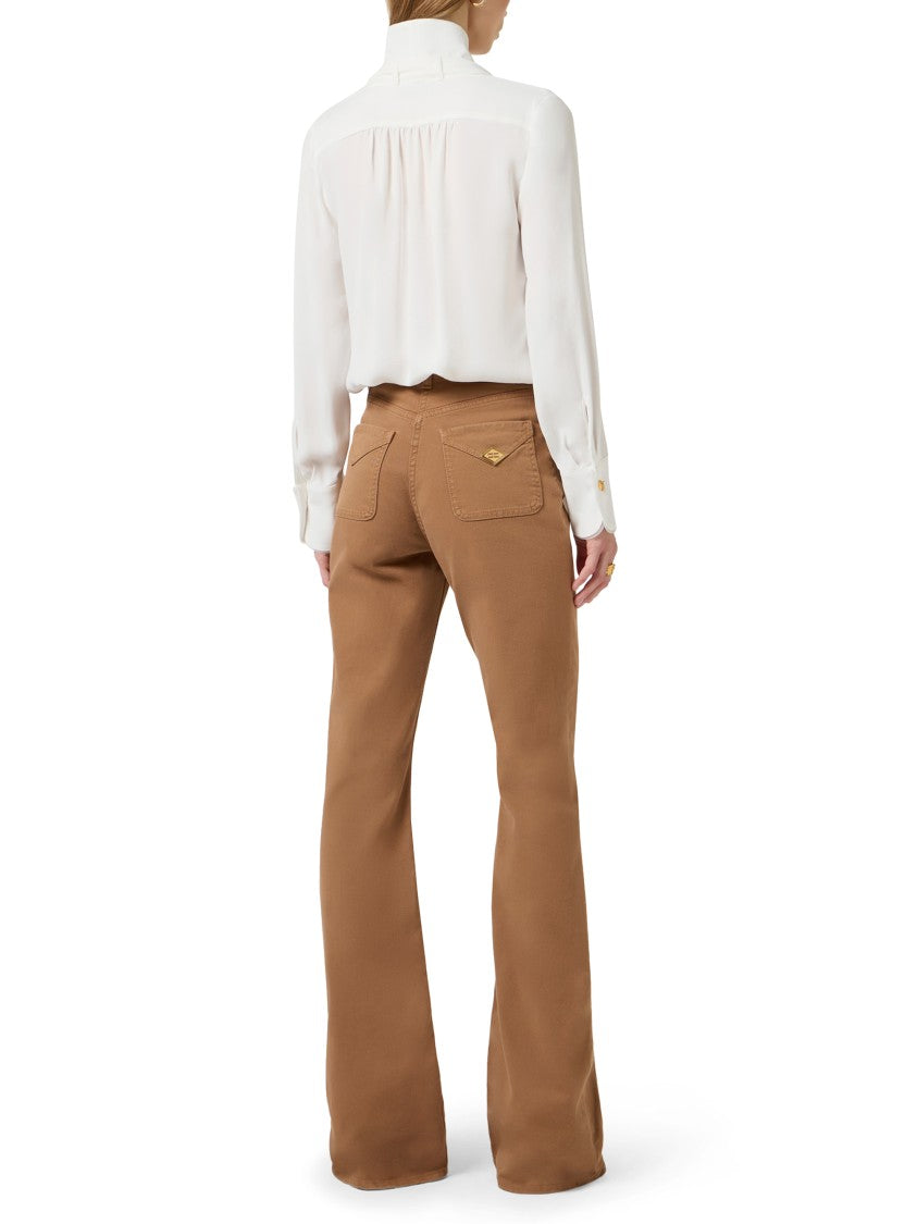 Elisabetta Franchi V-Neck Blouse With Scarf Panels And Gold-Tone Buttons