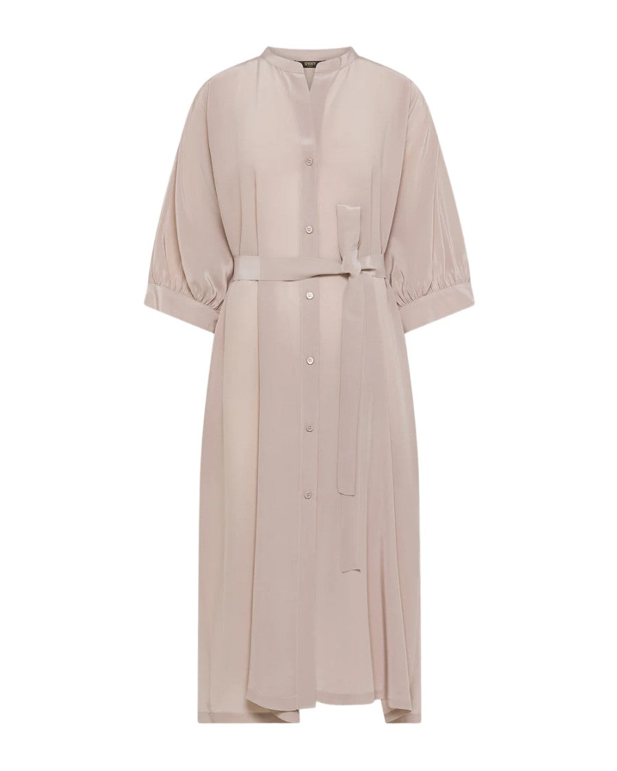 Seventy Mandarin Collar Belted Washed Viscose-Silk Blend Midi Dress