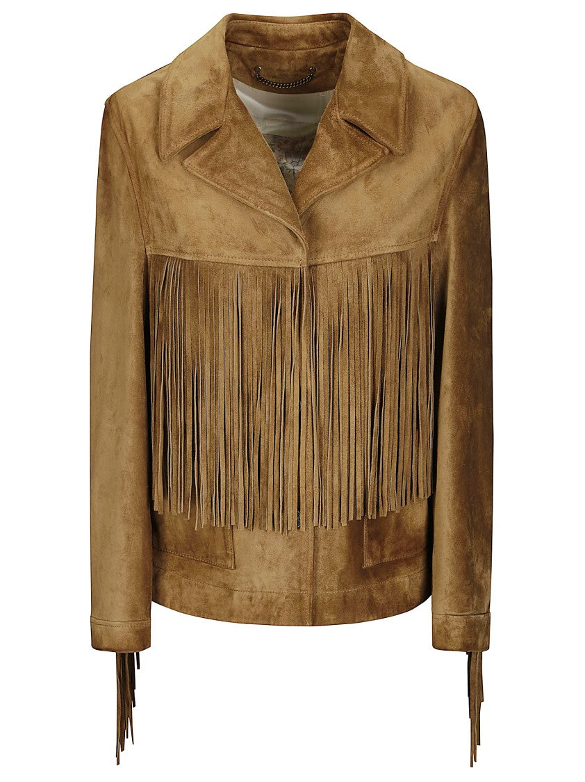 Golden Goose Leather Jacket With Fringes
