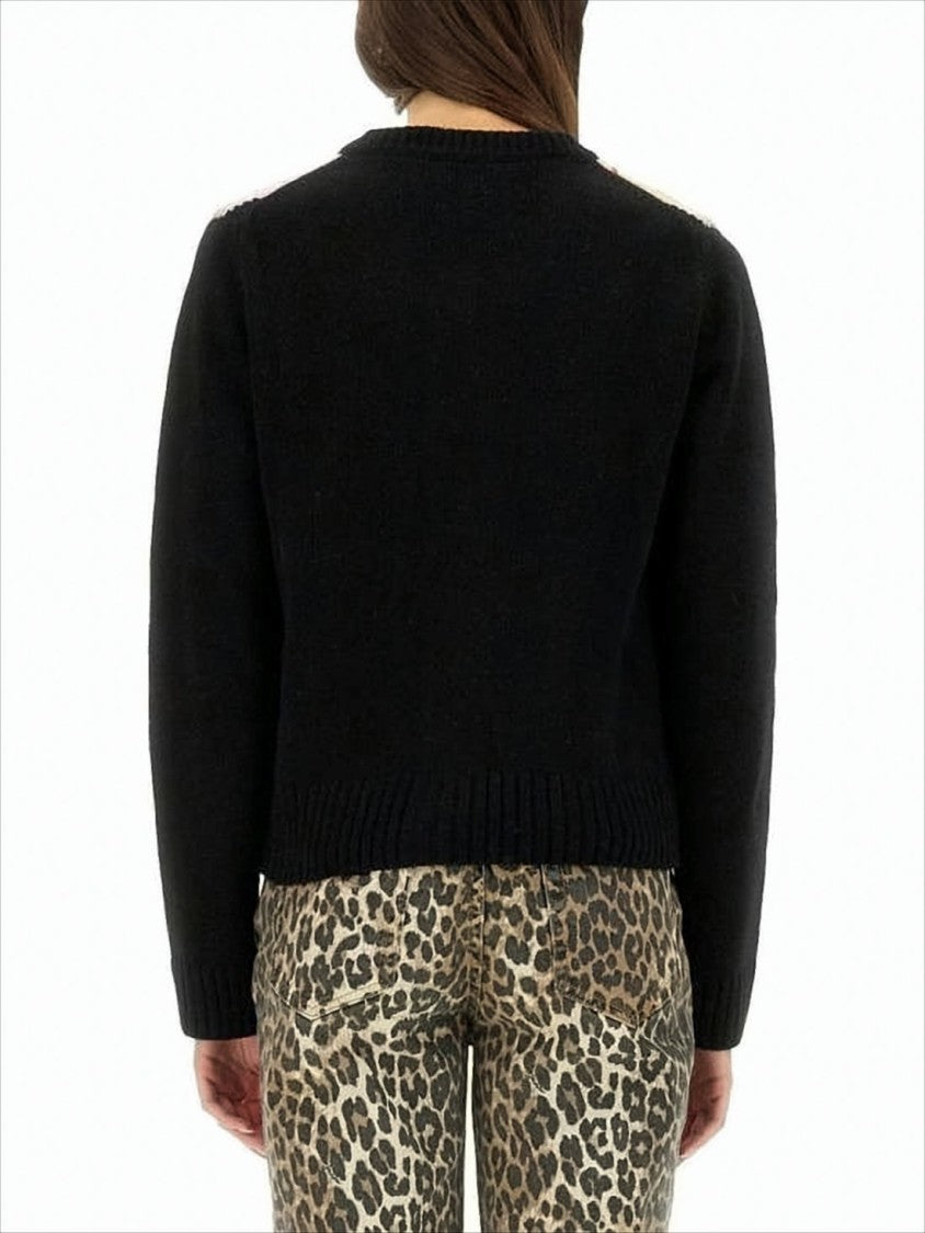 Ganni Button-Up Cardigan With Pastel Argyle Pattern And Ribbed Cuffs