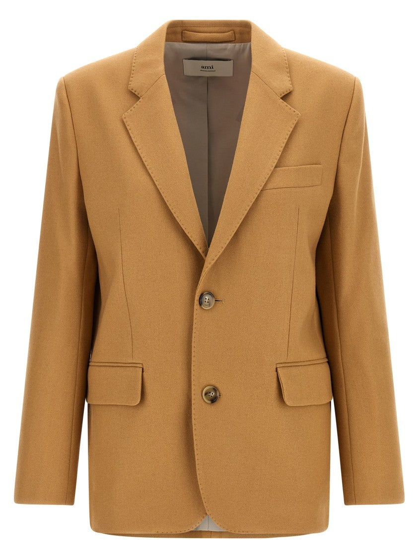 Ami Paris Single-Breasted Wool Blazer With Structured Shoulders And Flap Pockets