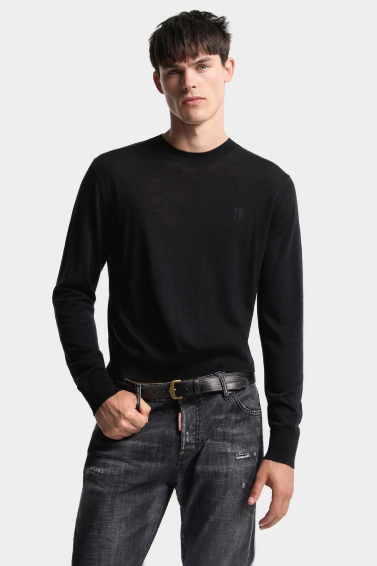 Dsquared2 Black Crewneck Tonal Logo Wool Sweater