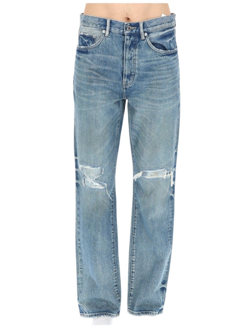 Purple Brand Distressed Light Blue Denim Relaxed Jeans