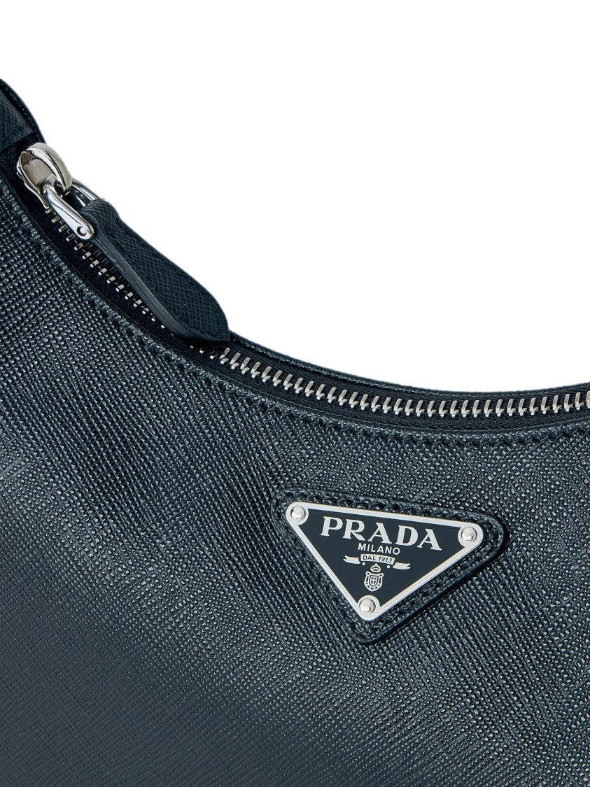 Prada Structured Textured Leather Handbag With Chain Handle
