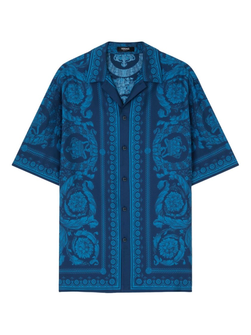 Versace Baroque Pattern Short-Sleeve Shirt With Camp Collar