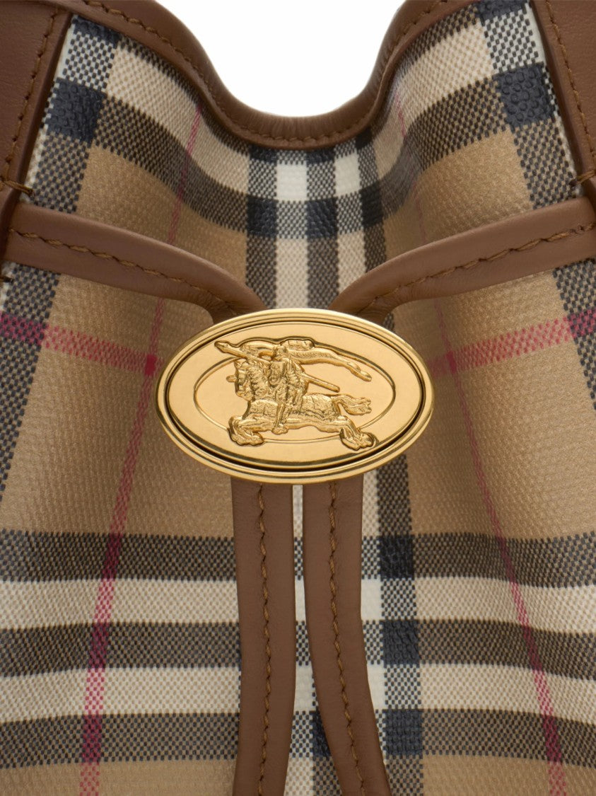 Burberry Mini Bucket Bag With Classic Check Pattern And Gold Emblem