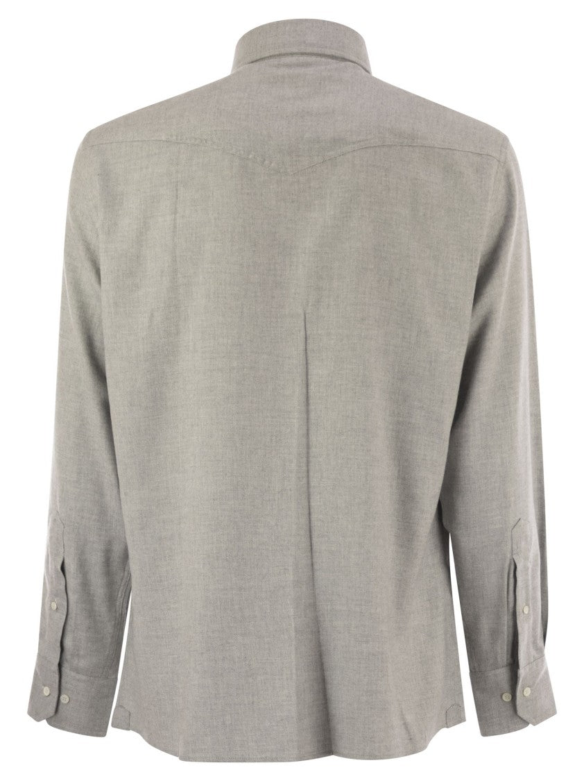 Brunello Cucinelli Stretch Cotton Chevron Flannel Easy Fit Shirt