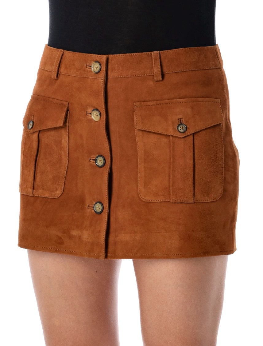 The Garment Brown Suede Mini Skirt With Buttons