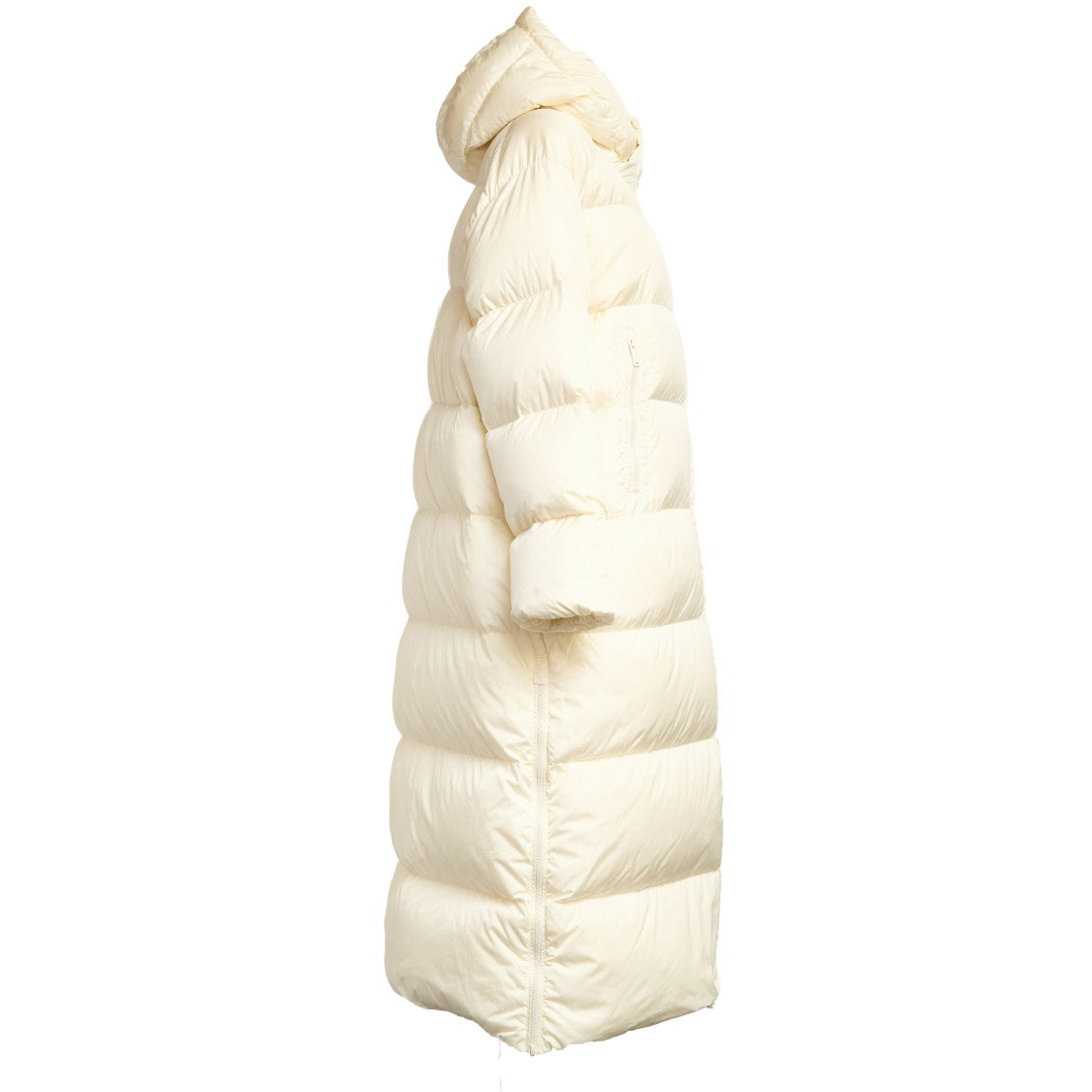 Add Long Padded Coat With Detachable Hood And Side Zippers