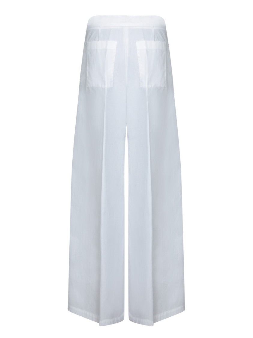 Msgm Wide-Leg White Trousers With Pleat Detail