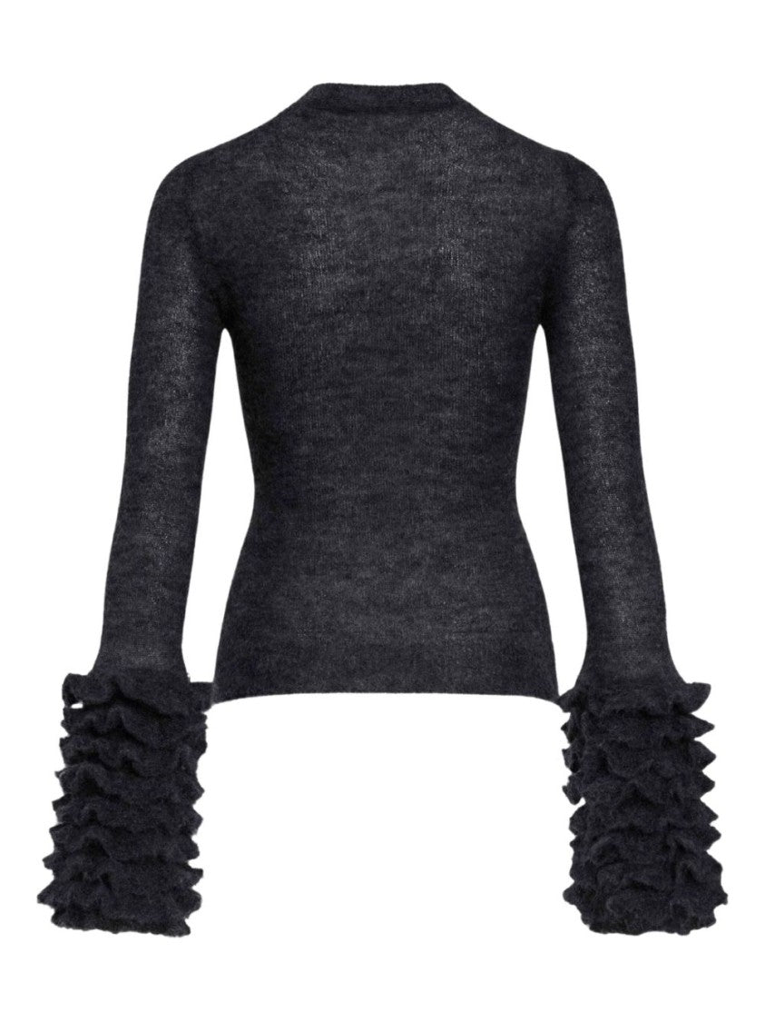 Alaïa Ruffled Cuff Dark Grey Mohair Blend Jumper