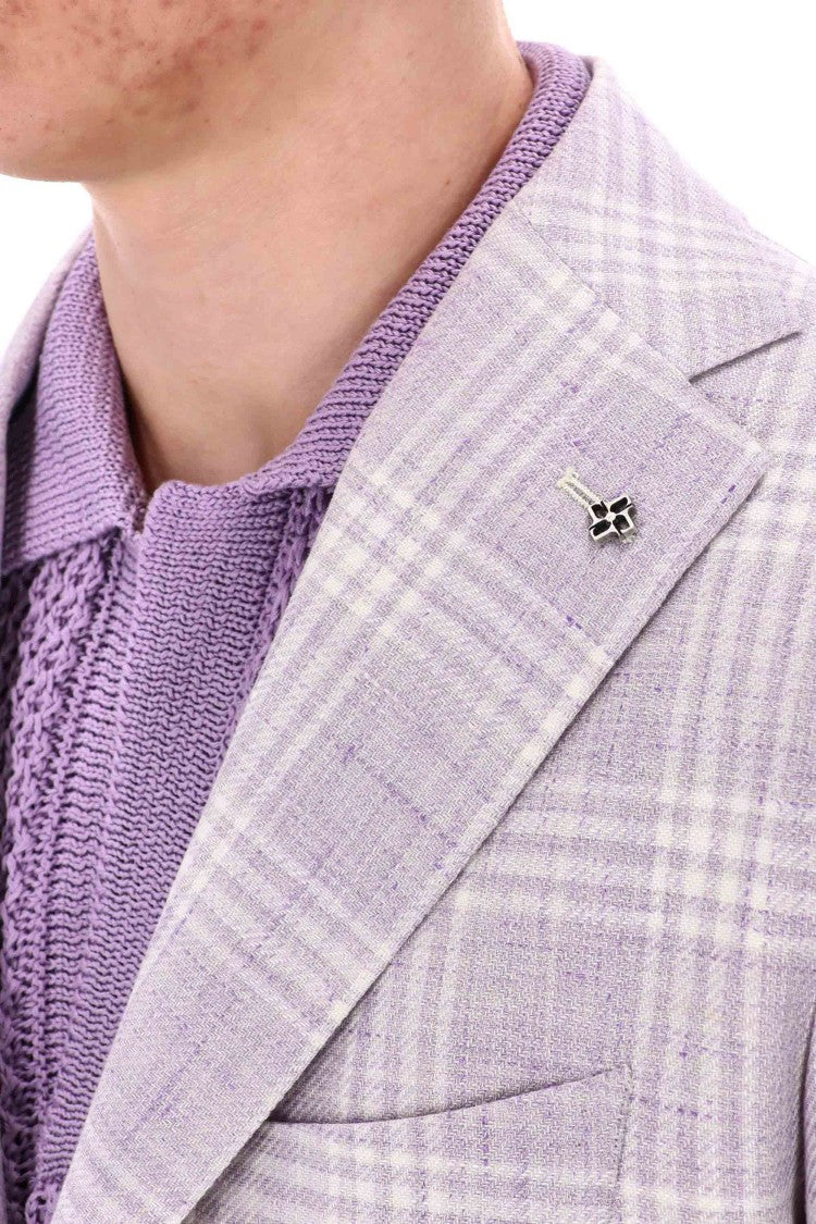 Tagliatore Montecarlo Line Linen-Wool Checked Jacket