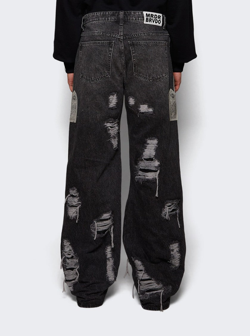 Who Decides War Side Patch Relaxation Denim Jeans - Vintage Grey