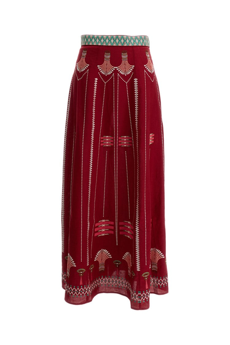 Emporio Sirenuse Embroidered Linen-Cotton Long Skirt