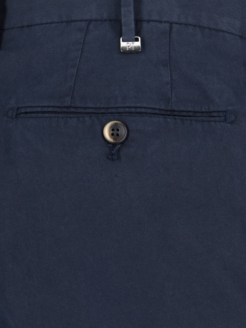 Pt Torino Navy Blue Mid-Rise Straight-Leg Cotton-Blend Formal Pants