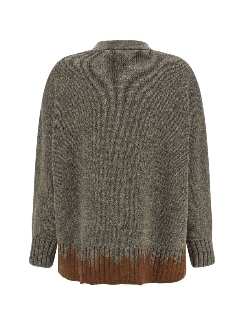 Tela Relaxed Fit Deep V-Neck Cardigan With Dip-Dye Finish