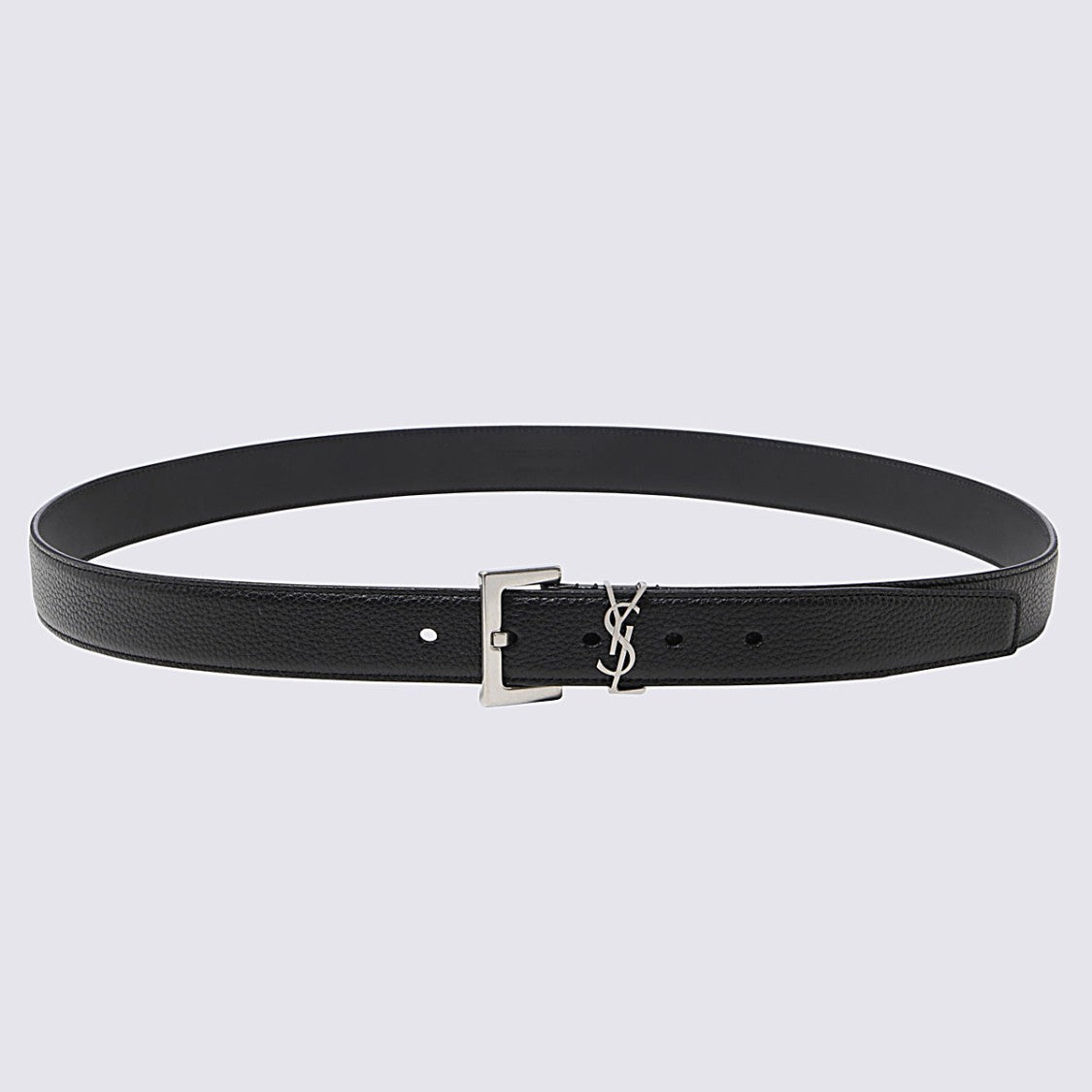 Saint Laurent Textured Black Leather Cassandre Belt