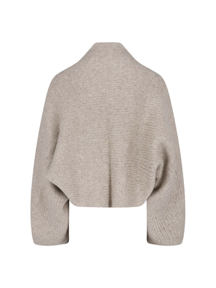 Pampa The Brand Beige Wide Neck Long-Sleeve Alpaca Cardigan