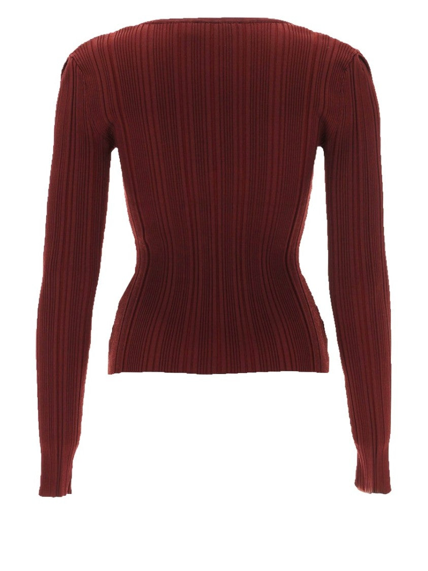 Self-Portrait Deep V Neck Lace Ribbed Top Blouse
