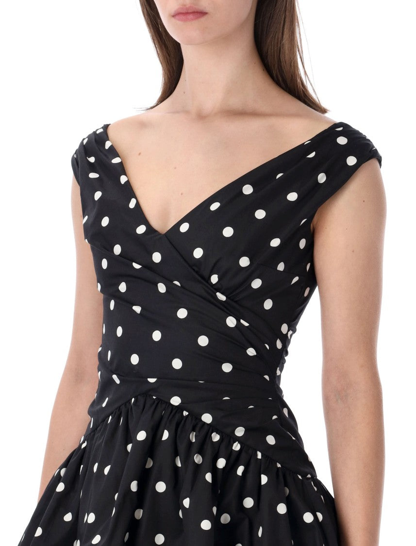 Self-Portrait Pois Off Shoulder Ruched Mini Dress
