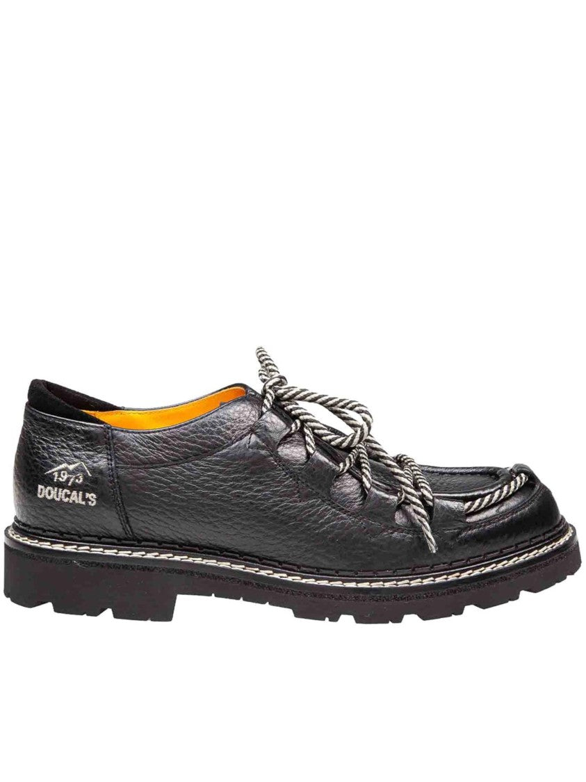 Doucal's Black Textured Leather Lace-Up Shoes