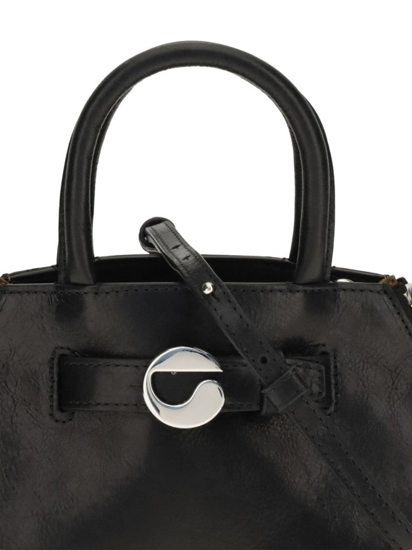 Coperni Trapezoidal Black Handbag With Circular Clasp And Detachable Shoulder Strap