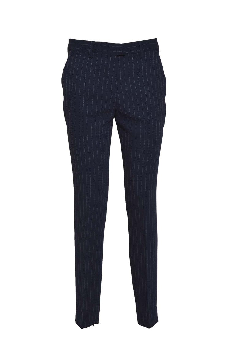 Etro Blue Pinstriped Virgin Wool Straight Pants