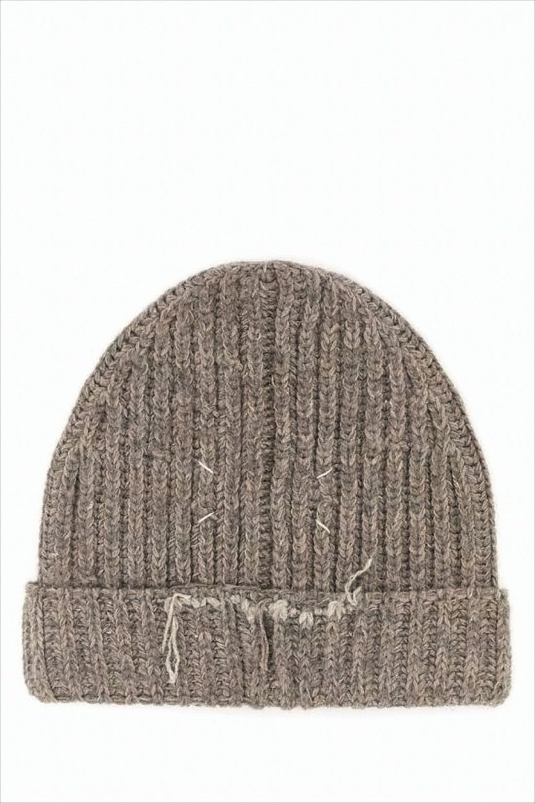 Maison Margiela Ribbed Knit Brown Beanie With Folded Cuff
