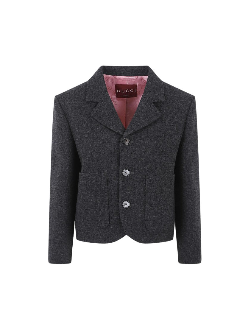 Gucci Textured Wool Boxy Jacket With Notched Lapel