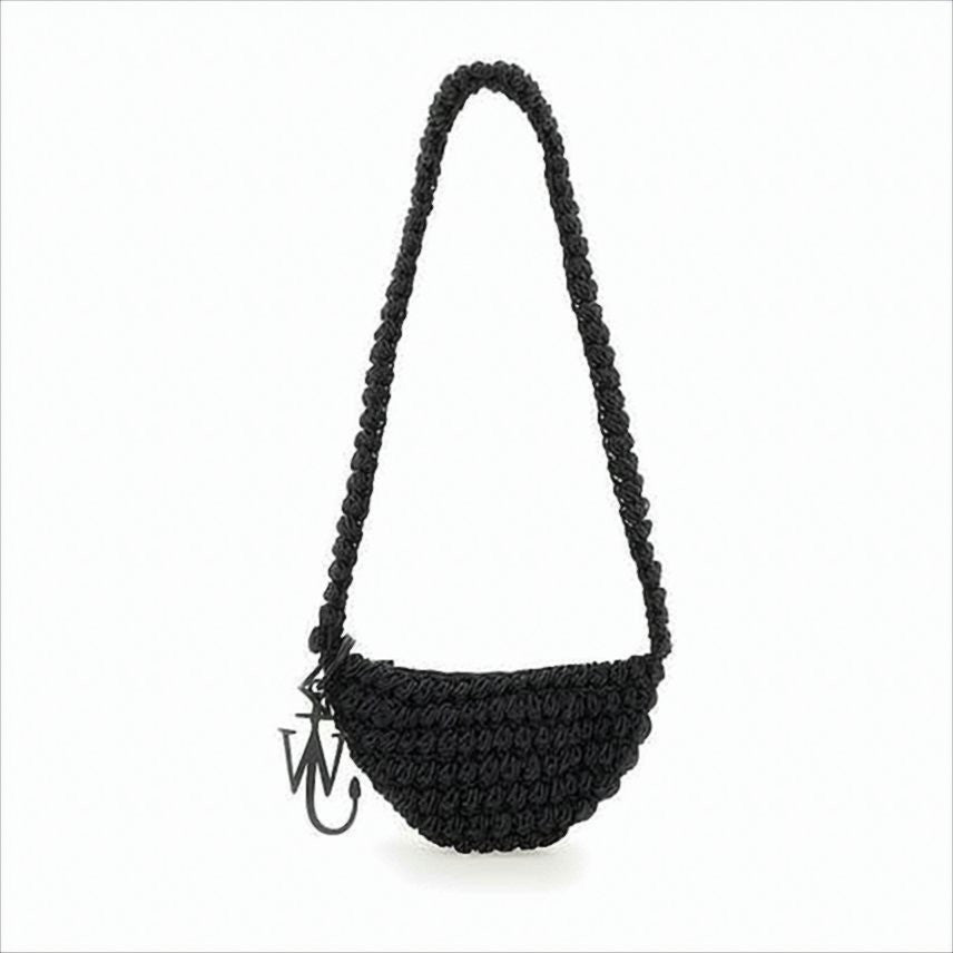J. W. Anderson Woven Crescent Crossbody Bag With Braided Strap And Metallic Charm