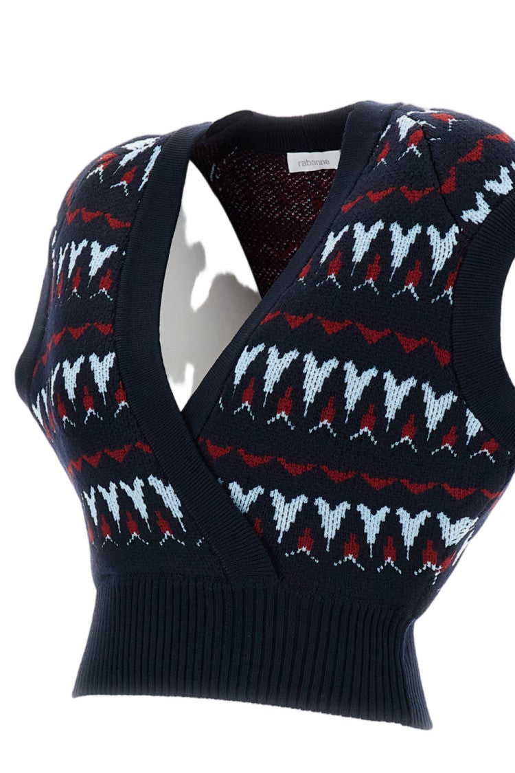 Rabanne Cropped V-Neck Wool-Blend Knit Vest
