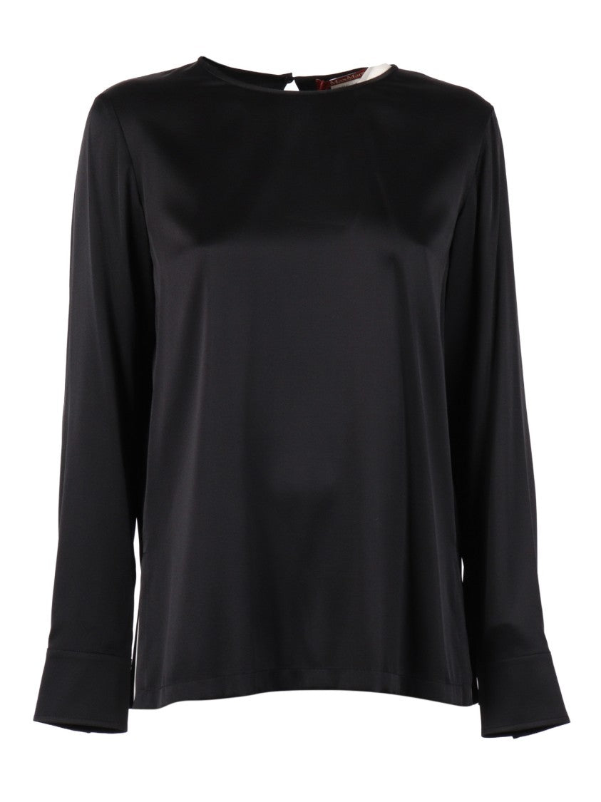 Max Mara Black Silk Top With Classic Round Neck