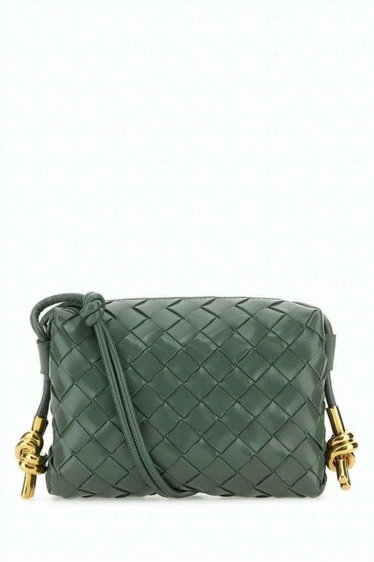 Bottega Veneta Woven Calf Leather Crossbody Bag With Gold-Tone Accents
