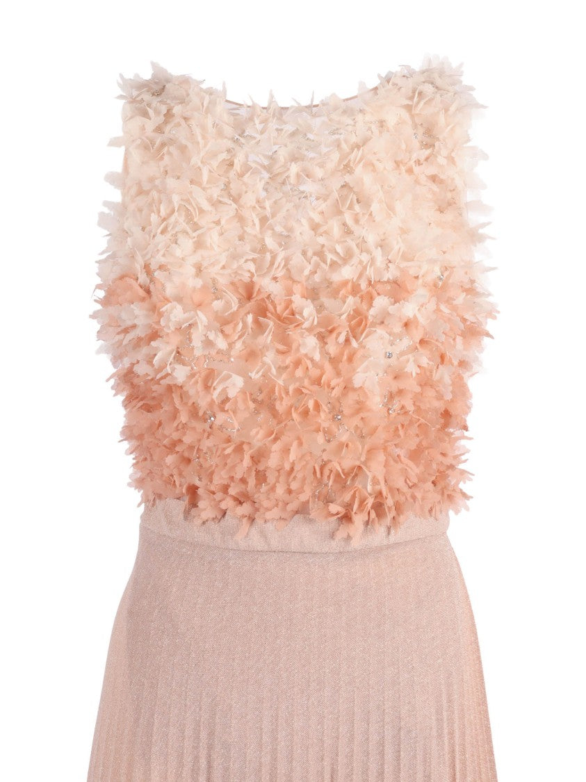Elisabetta Franchi Floral Appliqué V Cut Midi Dress